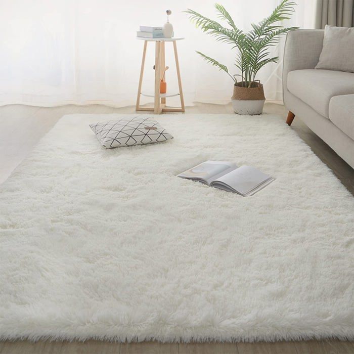 Tapis Salon Shaggy 120 x 160 cm Descente de lit Tapis Poils Longs Blanc Beige Tapis Doux pour Salon Chambre Canapé