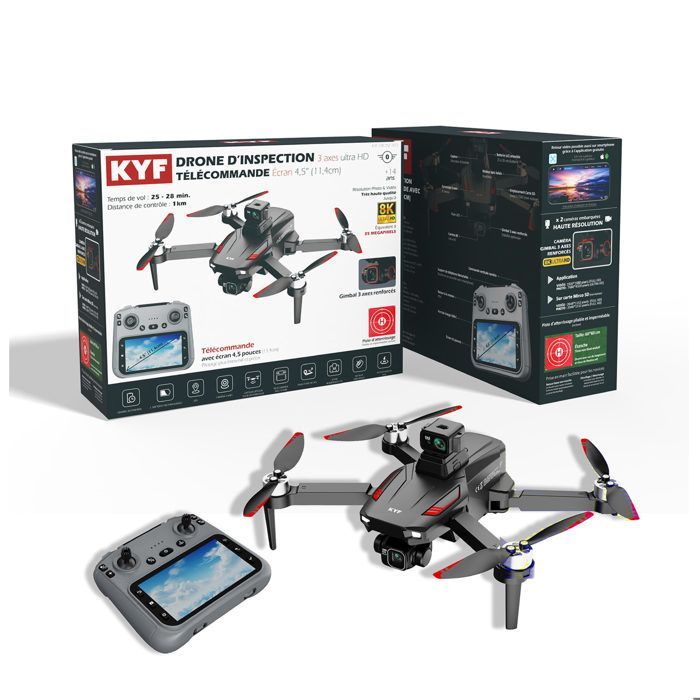 Drone con telecamera stabilizzata a 3 assi, sensore HD 8K a 360° e telecomando con schermo da 4,5