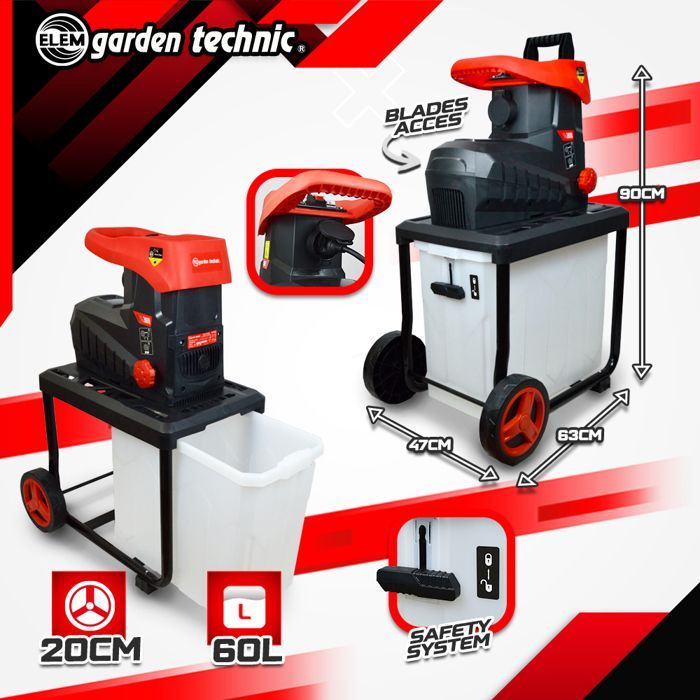 Trituratore da giardino - ELEM GARDEN TECHNIC - 2800W - Silenzioso - 45mm - Contenitore di raccolta da 60L