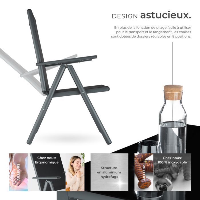 Conjunto de mesa y sillas de jardín - TECTAKE - Conjunto de comedor exterior POMPEII para 8 personas - Antracita