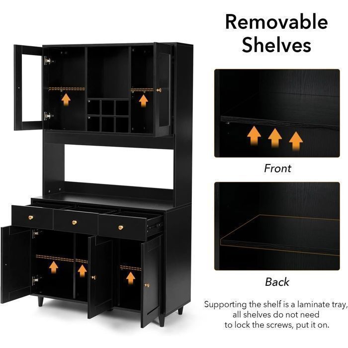 Kitchen Buffet - VOWNER - Sideboard, Kitchen Cabinet, Living Room Storage Buffet, 5 Adjustable Shelves - 5 Cupboards - Black