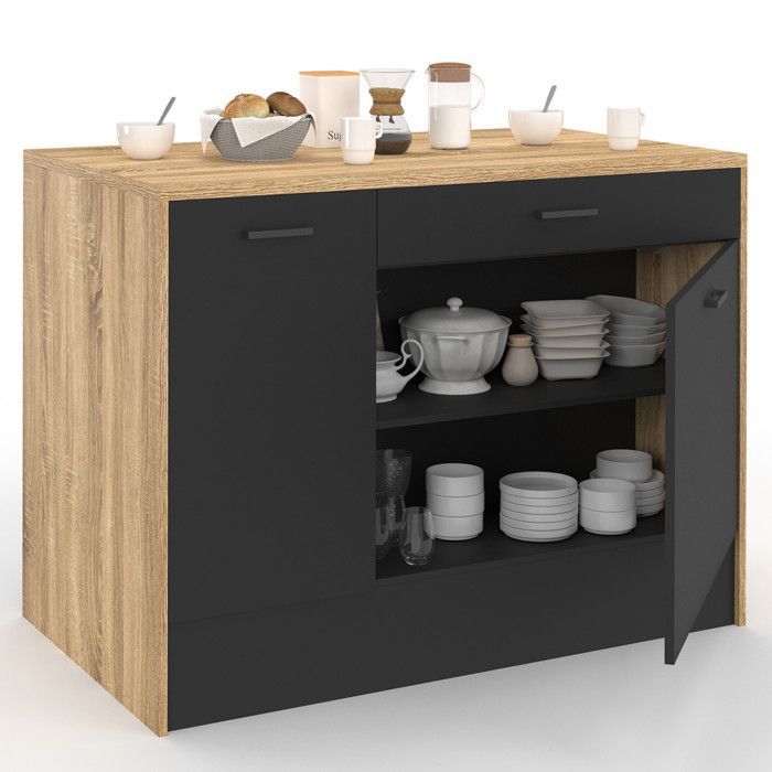 IDMARKET LIO Central Island, 120 cm maximum storage capacity, wood and black
