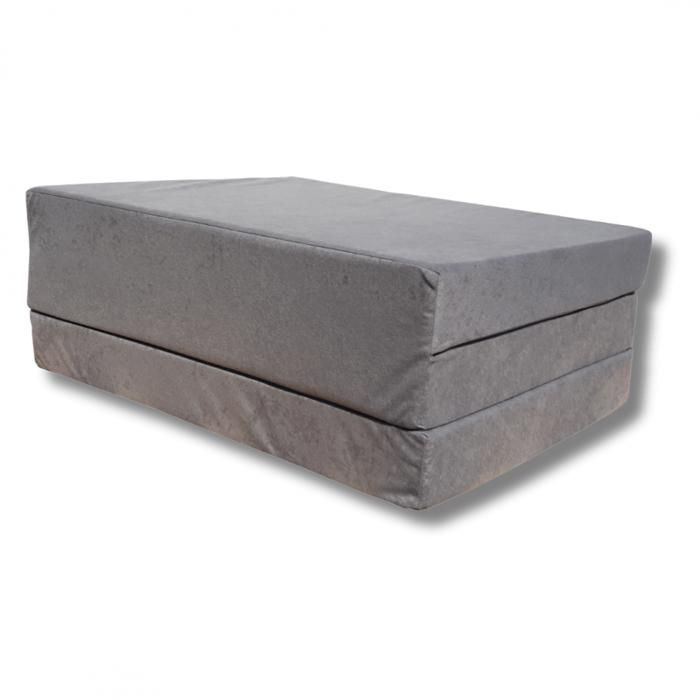 Matelas 195x65x8 cm lit futon pliable pliant - NATALIA SPZOO - Gris - Mousse polyuréthane - 1 personne