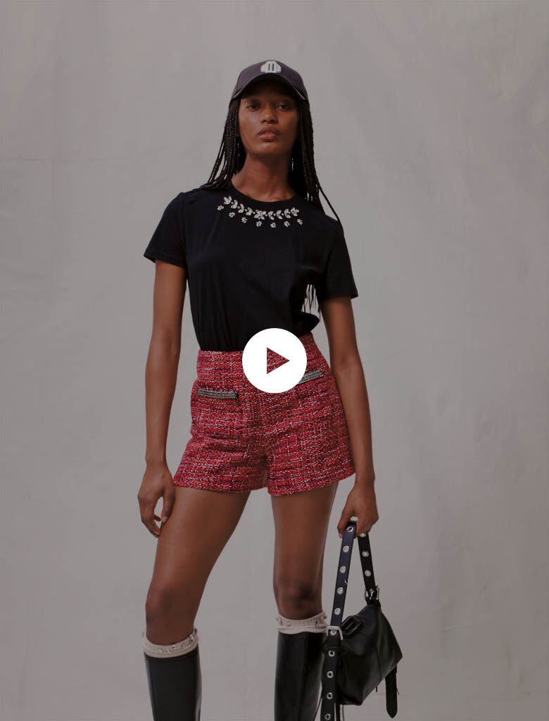 T-shirt van 100% katoen met strass-steentjes - Zwart
