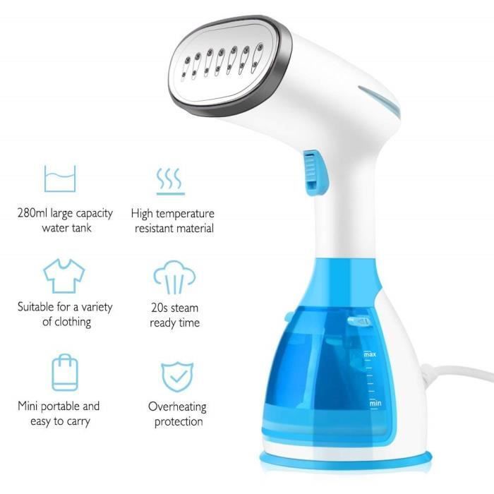 Défroisseur Vapeur - Mini Garment Steamer - 1500W - Réservoir 280ml - Chauffage 20s - Portable