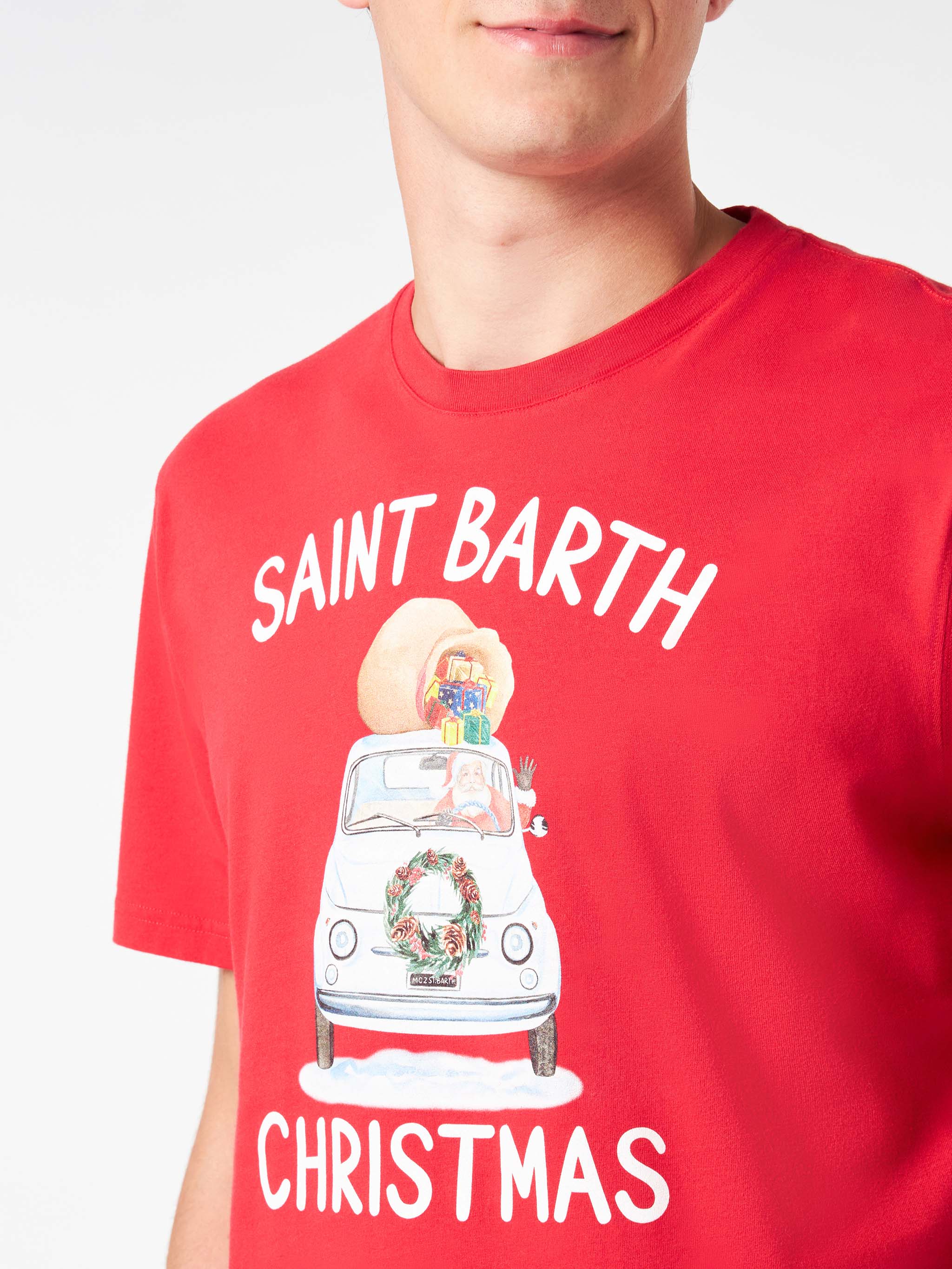 T-shirt van zwaar katoen voor heren met kerstprint van Saint Barth.