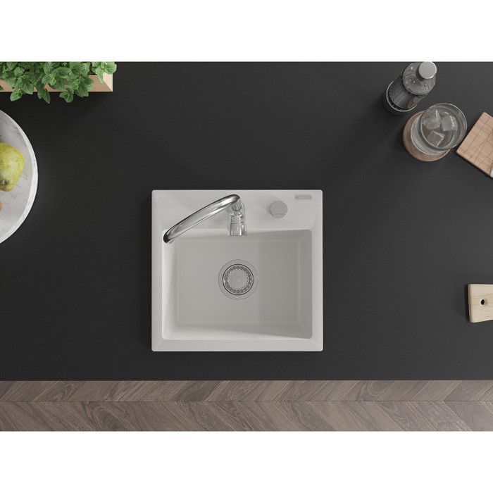 Mexen Milo Einzelbecken-Granitspüle, 435 x 410 mm, Weiß - 6505441000-20