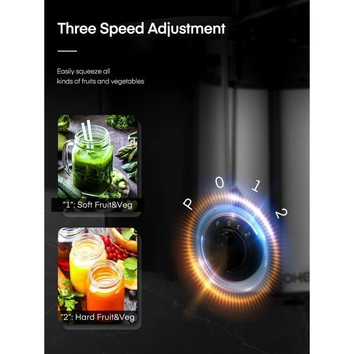 Centrifugeuse Fruits et Légumes - FOHERE - 400W - 3 Vitesses - Large Bouche en Acier Inox