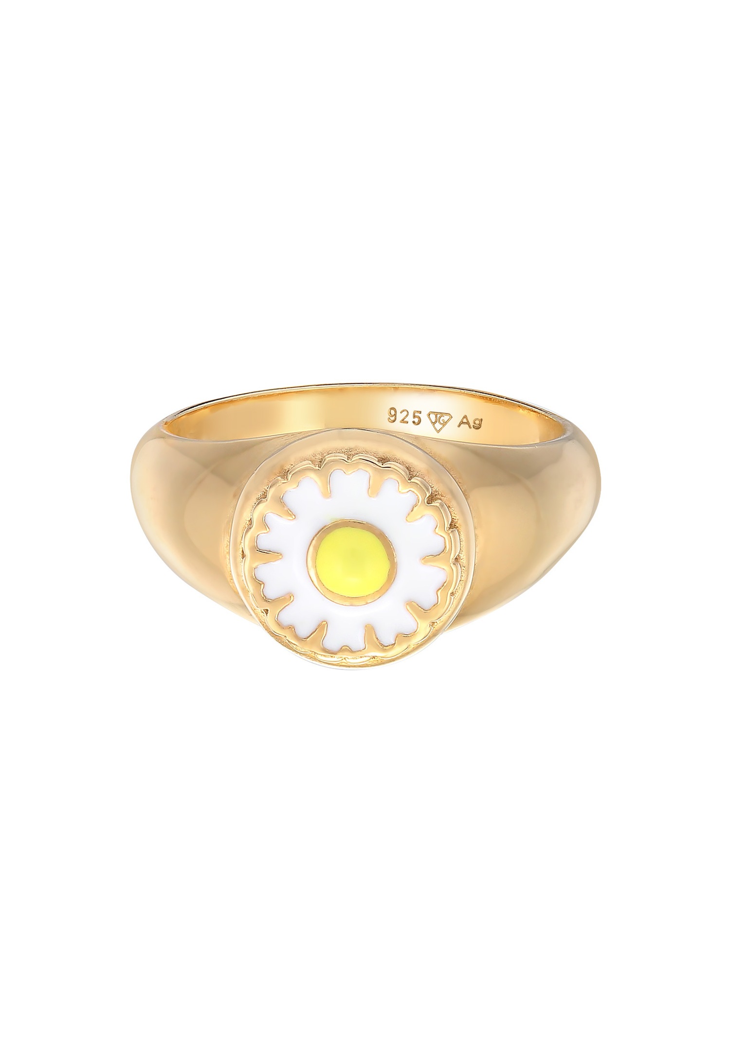 Elli Femmes Sceau Tendance Pâquerette avec émail en Argent Sterling 925 plaqué Or