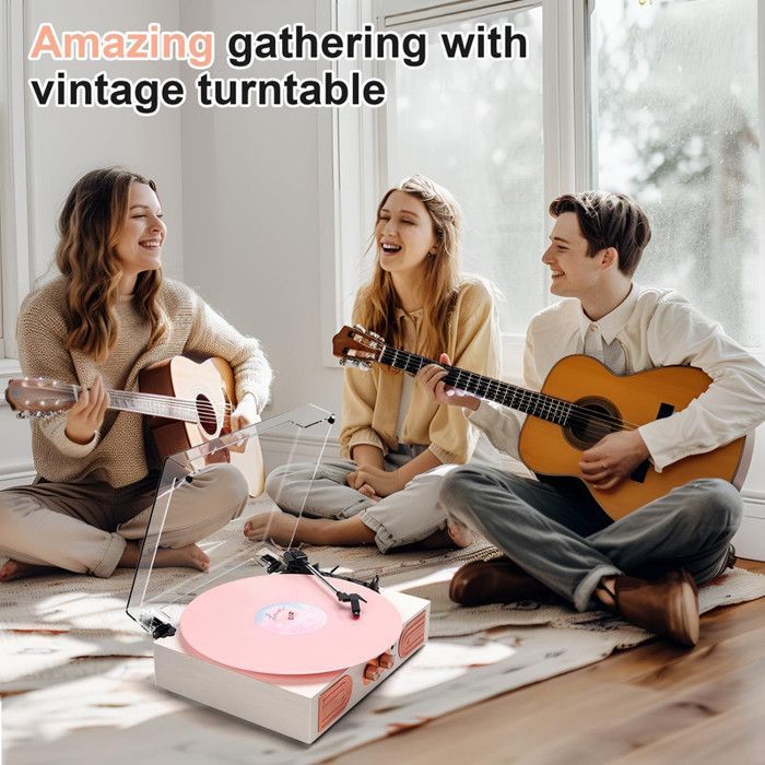TANLANIN TE2030 Bluetooth Turntable - 3 Speeds - Built-in Speakers - Automatic - White