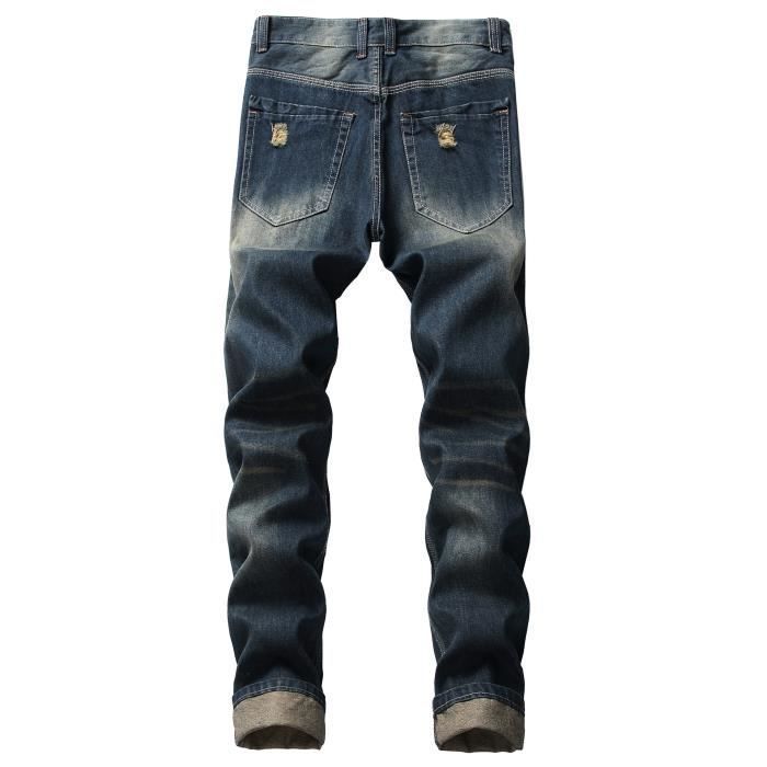 Jeans Hommes - MOBIGARLAN - Slim - Vintage - Bleu - Déchirures
