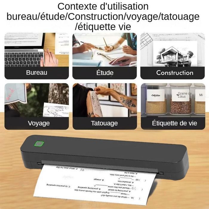 Stampante termica A4 (210*297 mm), piccola stampante portatile Bluetooth, compatibile con Android, iOS e Windows