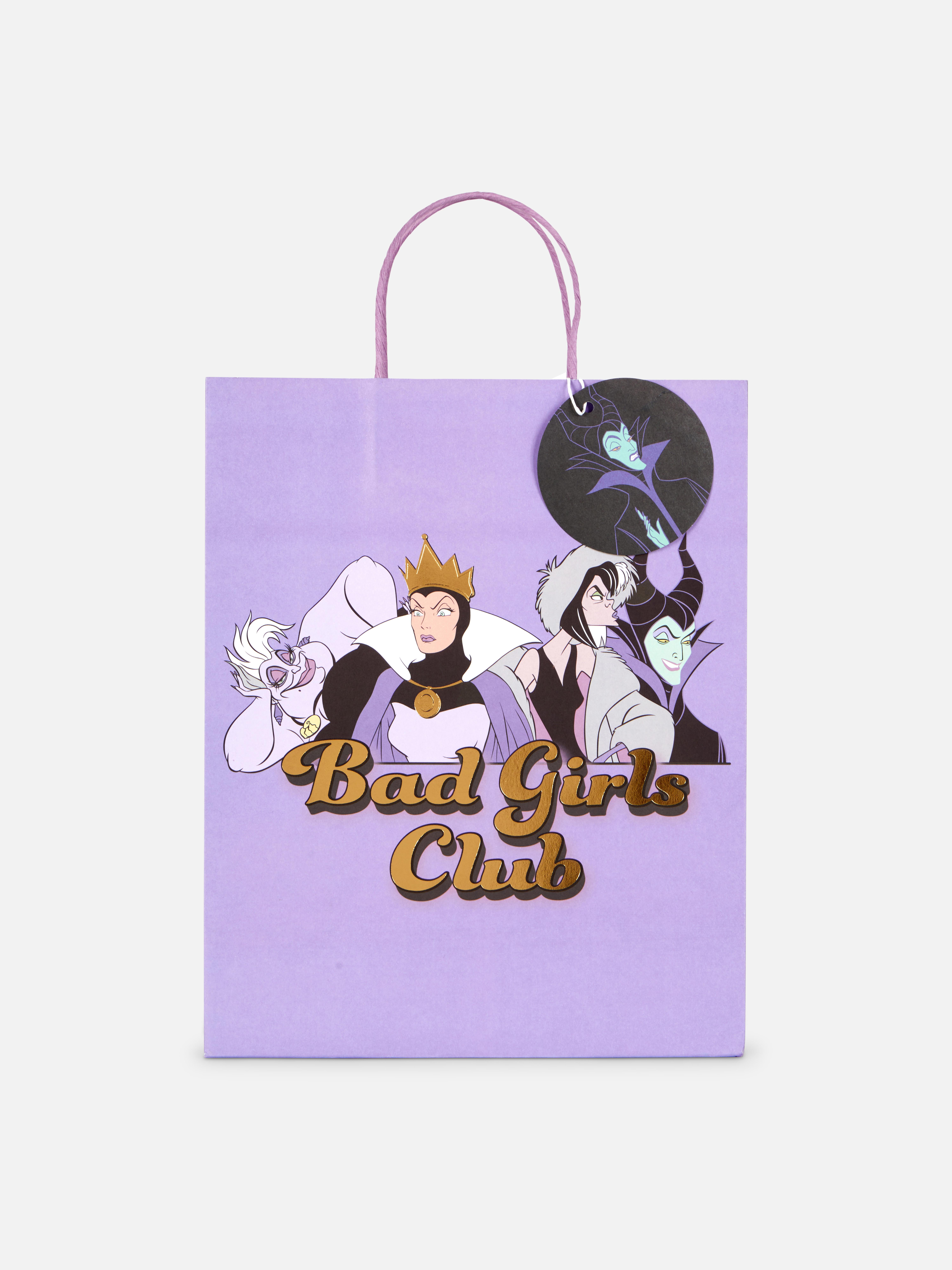 Disney-Bösewicht-Geschenktüte Eine Geschenktüte mit Disney-Bösewichten und dem Text „Bad Girls Club“.
