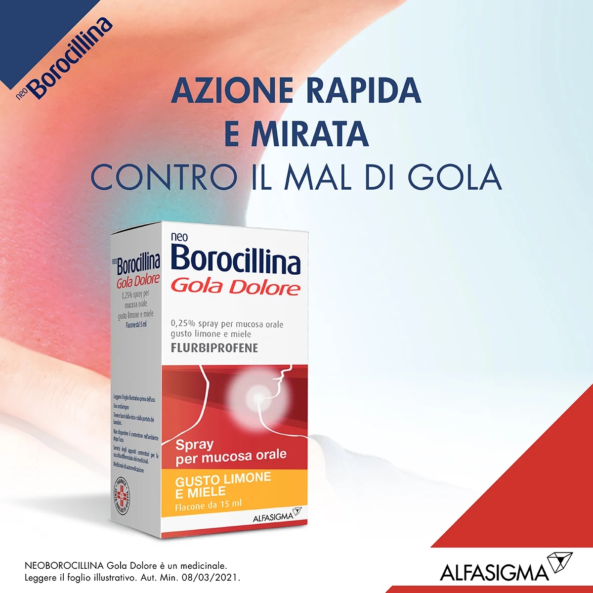 NEOBOROCILLINA Neo Borocillina Halsspray 0,25 % Zitrone und Honig 15 ml Flurbiprofen