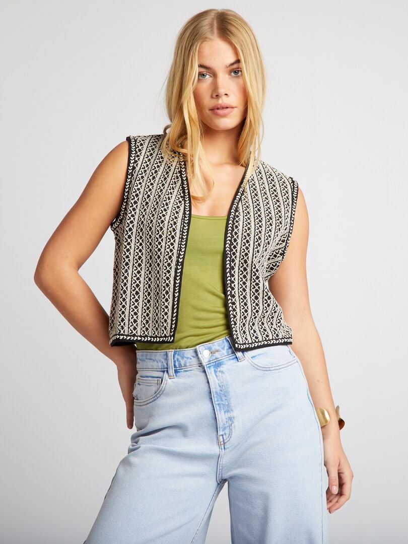 Vest met haakwerk-effect - ZWART