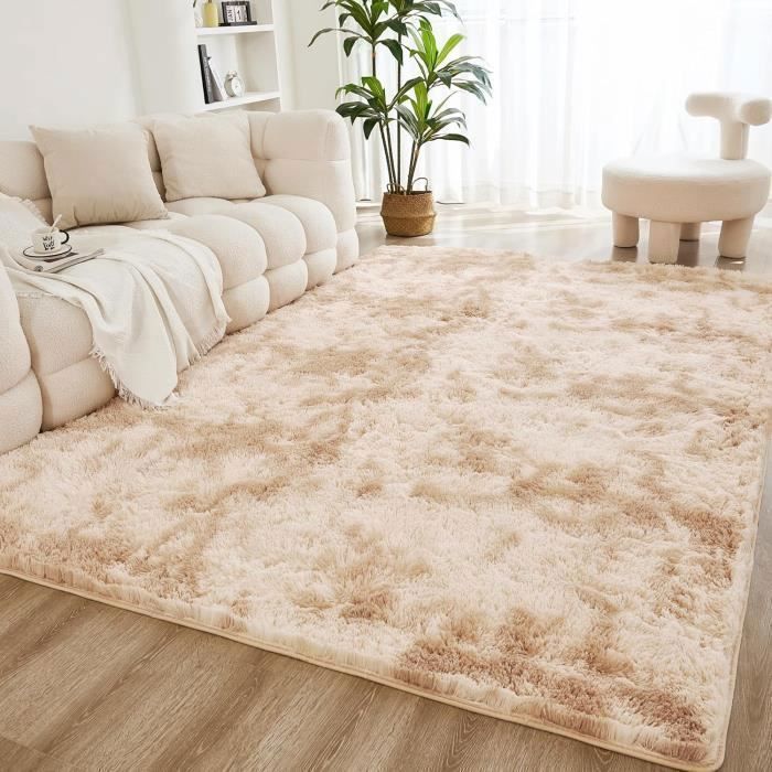 Alfombra de pelo largo para salón - FREOSEN - 160 x 200 cm - Beige - Pelo largo - Antideslizante