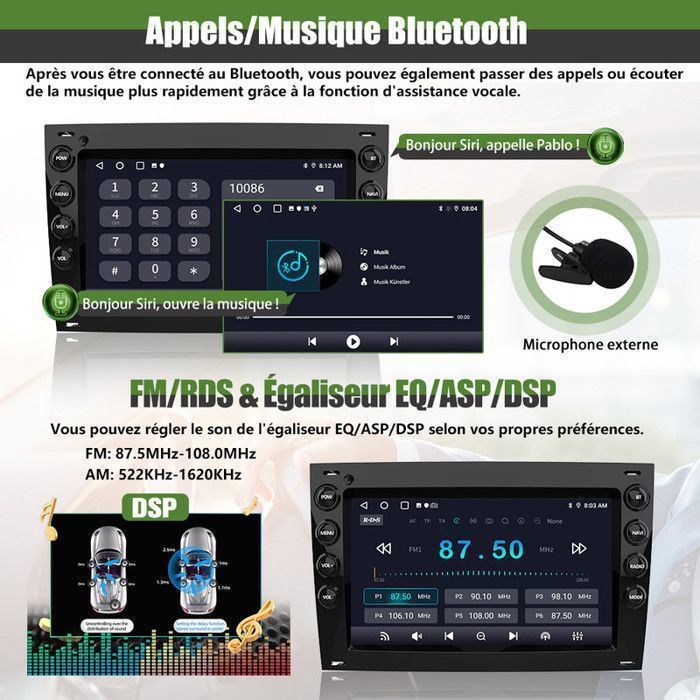 Autoradio AWESAFE Android 13 2GB+64GB per Megane 2, schermo da 7 pollici, CarPlay, Android Auto, Bluetooth, WiFi, RDS, GPS, FM
