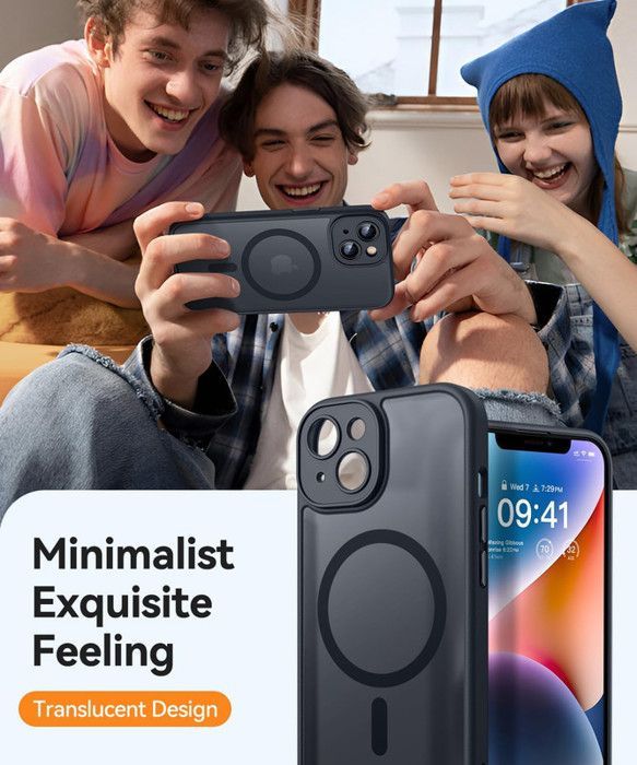 Magnetic Matte Case for iPhone 14 - HQSELECTION - Compatible with MagSafe - Shockproof Translucent Back Cover