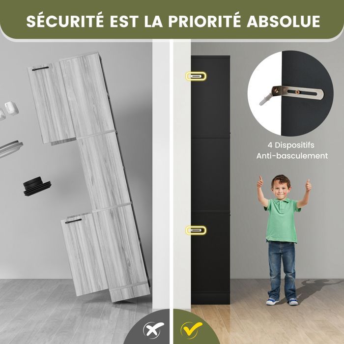 Aparador de cocina GIANTEX de 6 niveles, 190 cm de alto - 2 armarios con 4 puertas + 2 compartimentos - Mueble de almacenamiento para baño - Negro