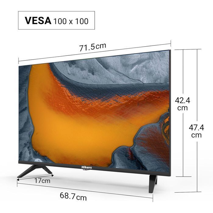 TV LED -Hikers HD 32' (80 cm) Smart TV VIDAA- Netflix, Prime Video, Disney+ 2xHDMI - 2xUSB -Dolby Digital+ - Noir