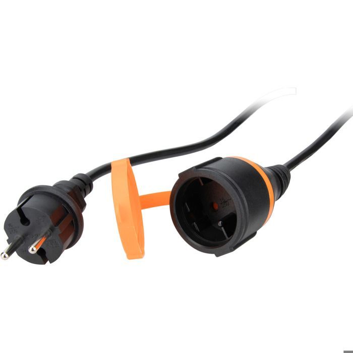 Cable de extensión impermeable 2P H05VV-F de 2x1,5 mm² y 25 m con clip de fijación - Naranja - Zenitech