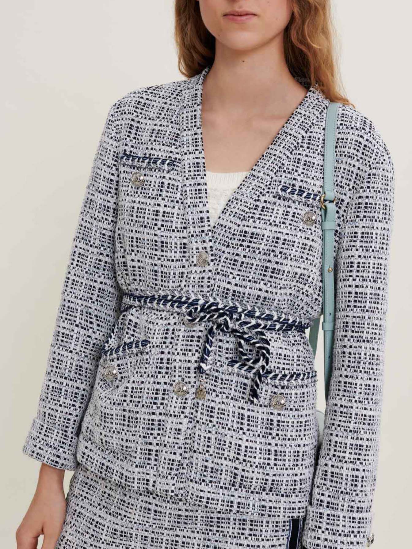 Tweedjasje met riem - Blauw