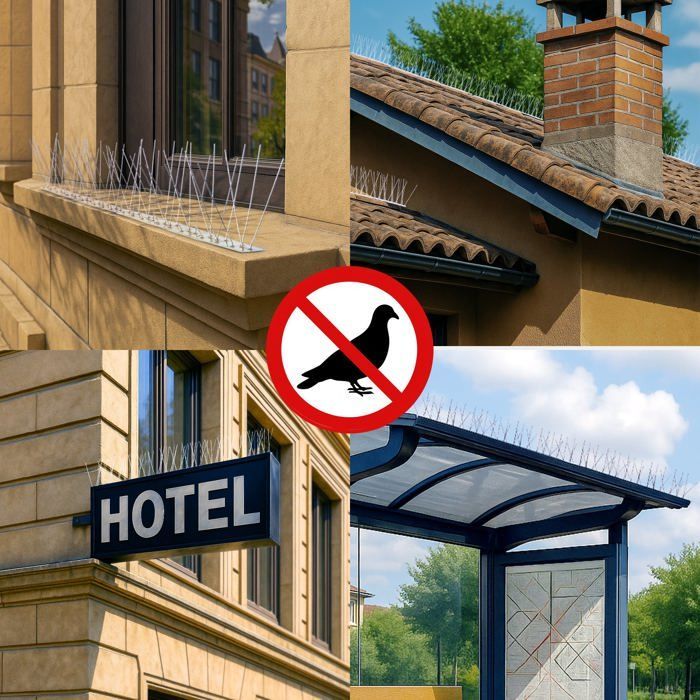 VOUNOT® Pinchos antipalomas 3,5 m - 25 cm x 14 unidades - Acero inoxidable - Pinchos para aves con bridas