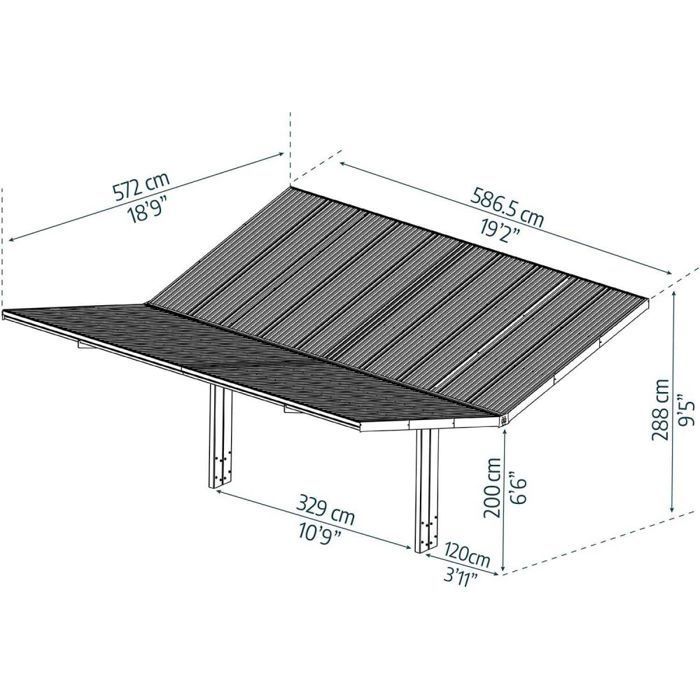 Carport en aluminium et polycarbonate double Sydney ailes