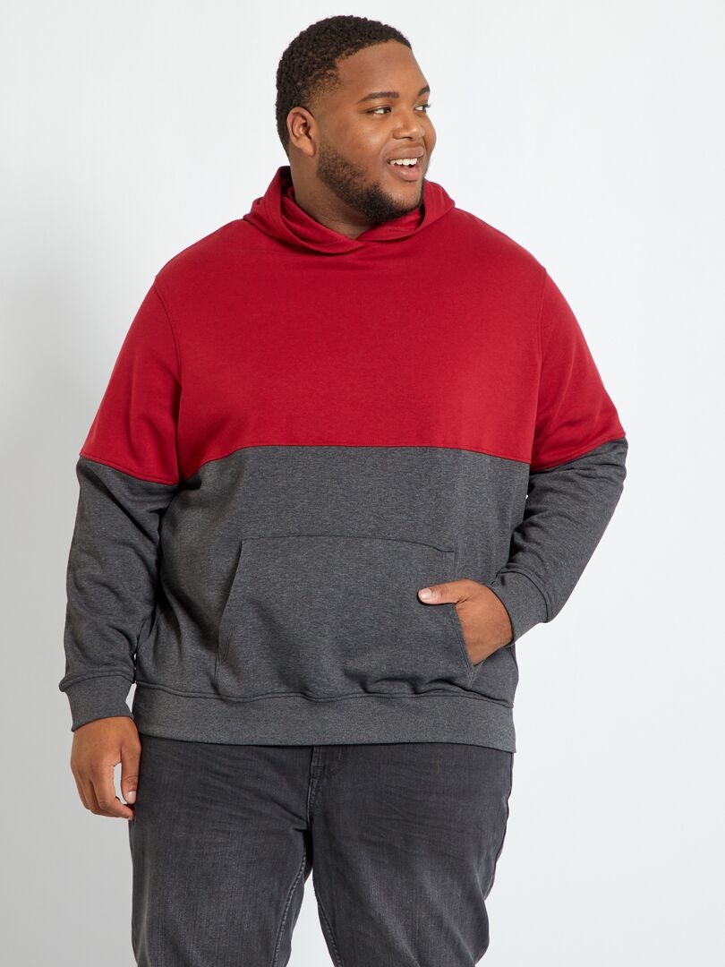 Tweekleurige fleece hoodie - bordeauxrood