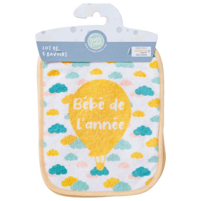 Babycalin - 5 bavoirs naissance Love Family - Bavoir bébé à lacets 20x25 cm