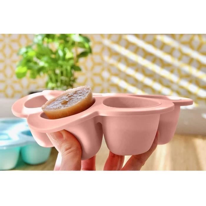 Contenitori multiporzione in silicone BEABA Premium, resistenti al calore, con coperchio ermetico, Made in Italy, 6 x 90 ml rosa