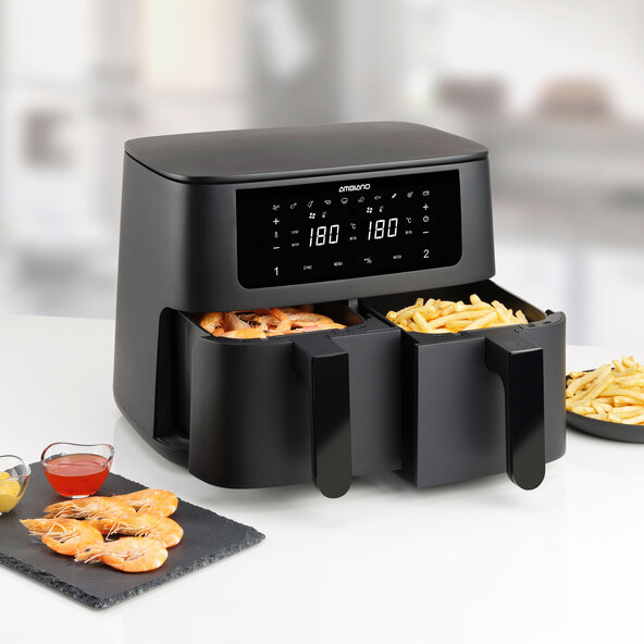 Dubbele heteluchtfriteuse XXL, zwart