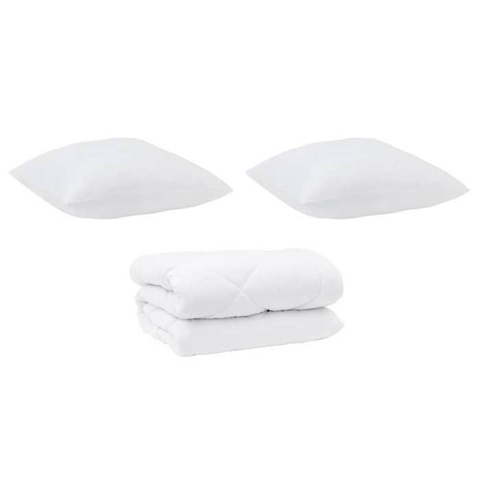 vidaXL Edredón con almohadas, 3 piezas, microfibra blanca y plumas de ganso, dormitorio moderno, juego de edredón de microfibra 3377938