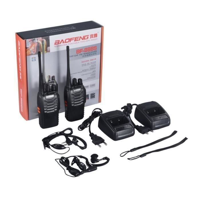 Conjunto de 2 rádios comunicadores Baofeng BF888S - 16 canais, bases de carregamento e fones de ouvido incluídos - Preto