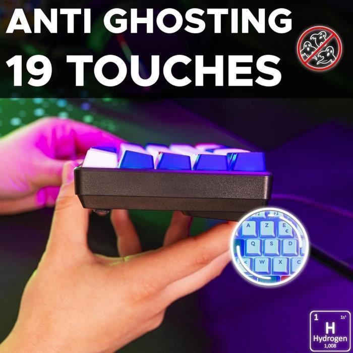 Tastiera da gioco - G-Lab - KEYZ HYDROGEN - Formato compatto 60% - Retroilluminata - Cablata - Blu/Bianco/Rosso