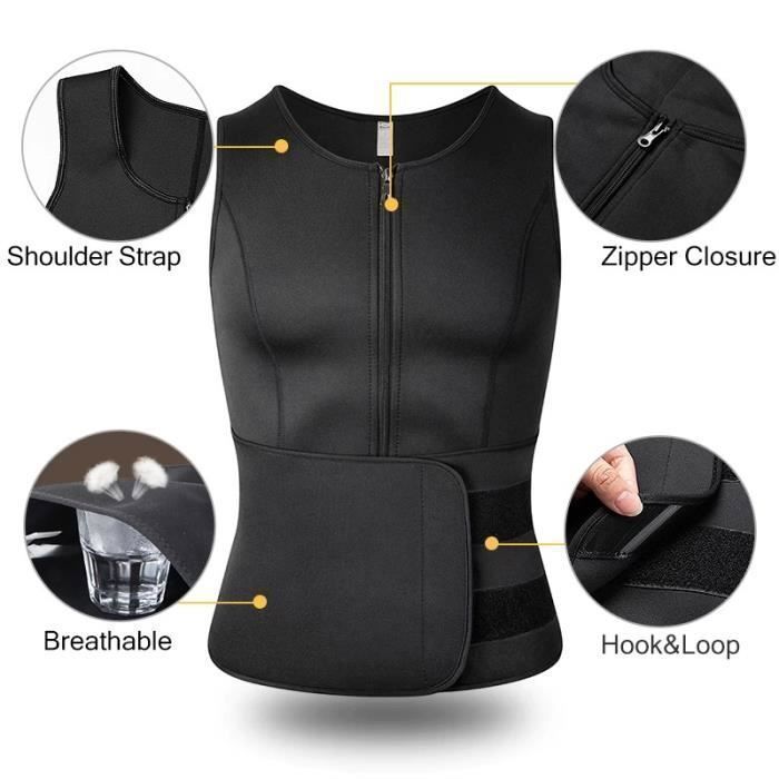 Gilet de Sudation Homme Sauna Néoprène pour Minceur Ceinture de Sudation Fitenes Sports Débardeur Noir