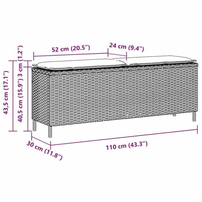STAR SALE® Banco de jardín (1 unidad) - Banco - con cojín - marrón 110x30x40,5cm resina tejida T4386