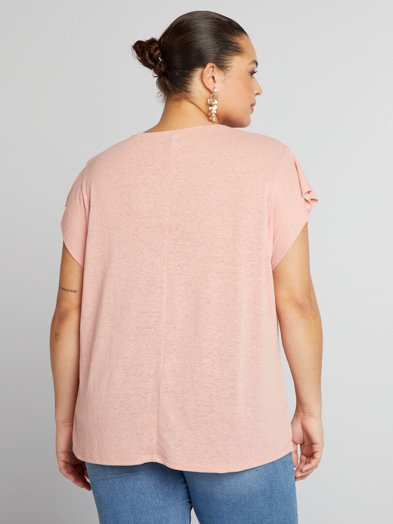 Camiseta de linho com mangas morcego - ROSA