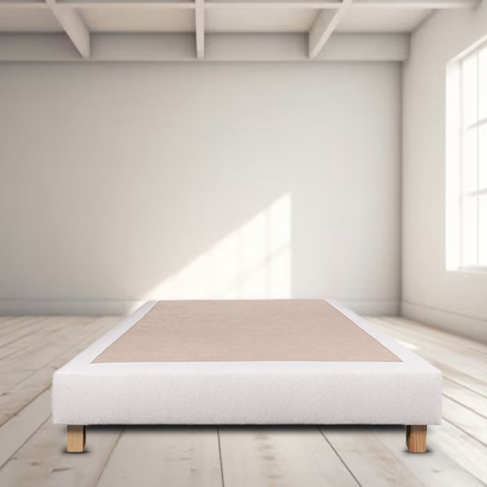 Base de cama de láminas JOLY con patas, tapizada en madera maciza, color beige - 160 cm de ancho x 200 cm de largo