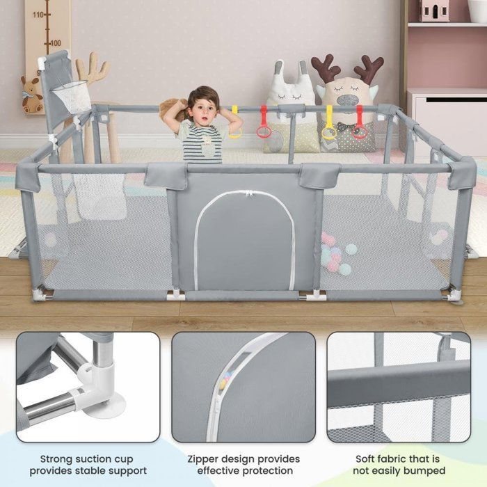 Box per bambini - MENGDA - Box per neonati - Con protezioni angolari, 50 palline, 4 anelli da tirare, 4 ventose - 180×120×66 cm