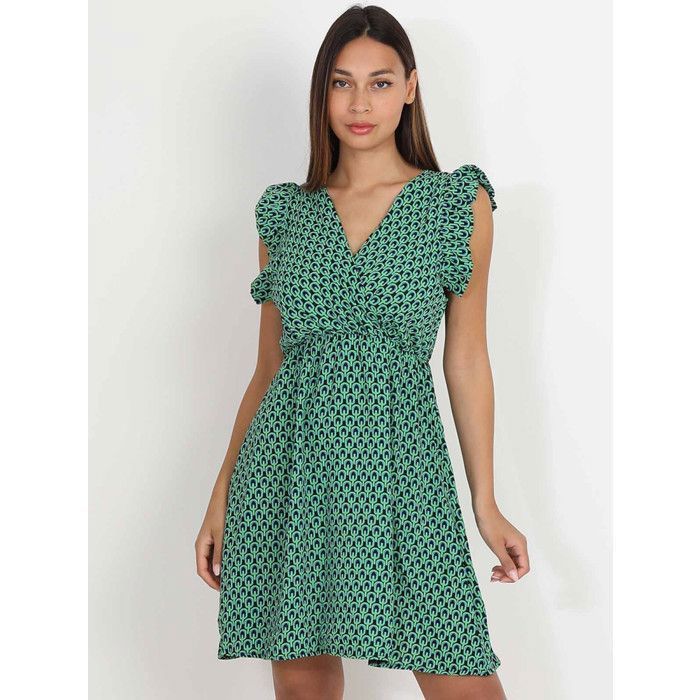 Vestido skater con estampado gráfico retro y mangas acampanadas. Cuenta con cintura elástica. Mujer - Vestidos - El