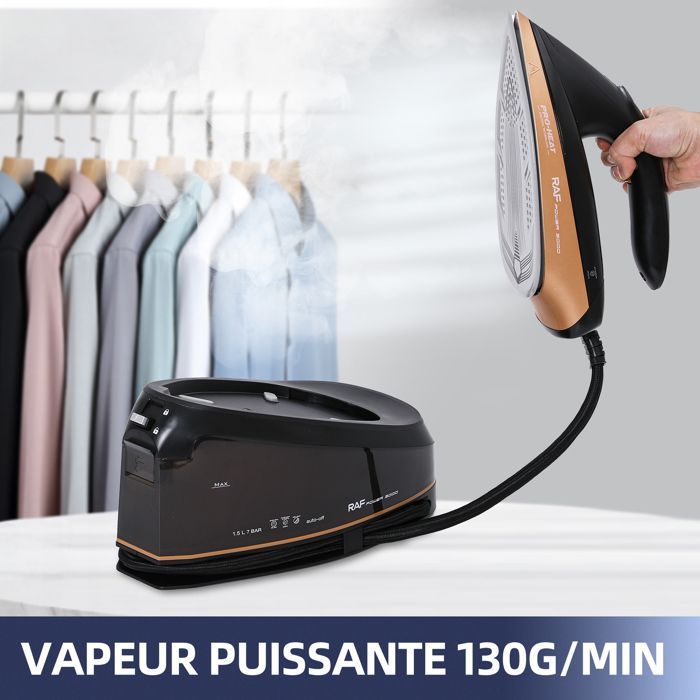 Centrale Vapeur, Température constante, 7 Bar, Débit Vapeur 130 g-min, Réservoir d'Eau 1,5 L, 3000W, Noir-Orange