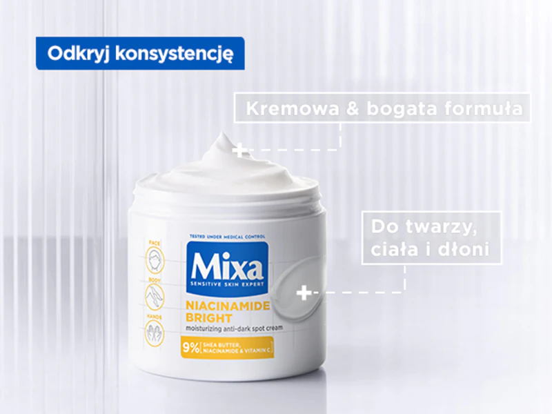 Mixa Niacinamide Bright multifunctionele crème, intensief hydraterende crème tegen verkleuringen.
