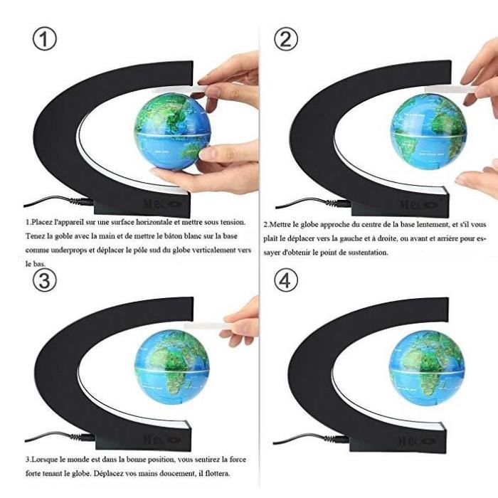 Globo magnético flotante con luz - Creativo - Azul - Base en forma de C - Decoración