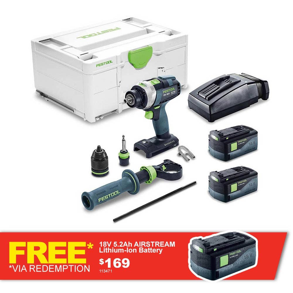 FESTOOL Schlagbohrer-Set 18 V 2 x 5,2 Ah 13 mm TPC 577285
