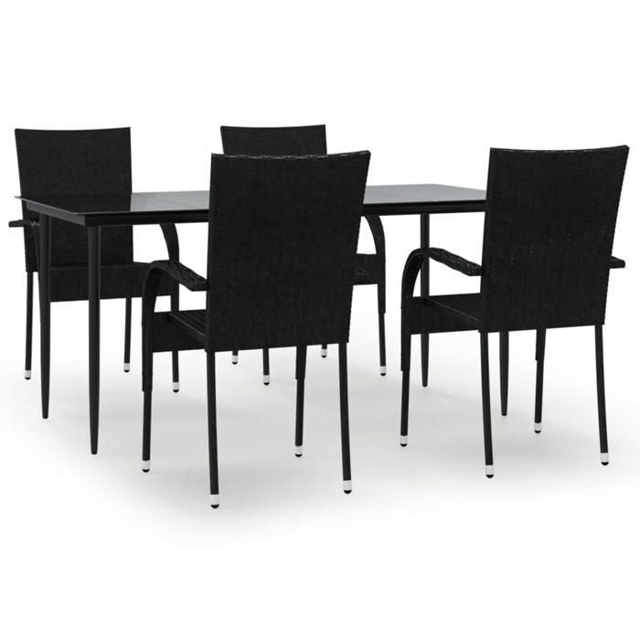 BURKE 5-Piece Wicker Resin Garden Dining Set - Black - Table 160x80x74 cm - Chairs 55.5x53.5x95 cm