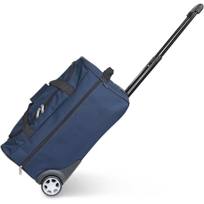 Sac de Voyage Trolley Bleu - Sac à roulettes, canne télescopique, compartiment spacieux, poche zippée, idéal week-end