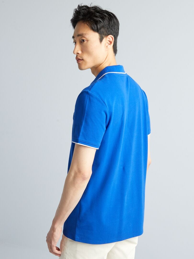 Polo de cuello en V de piqué de algodón - azul