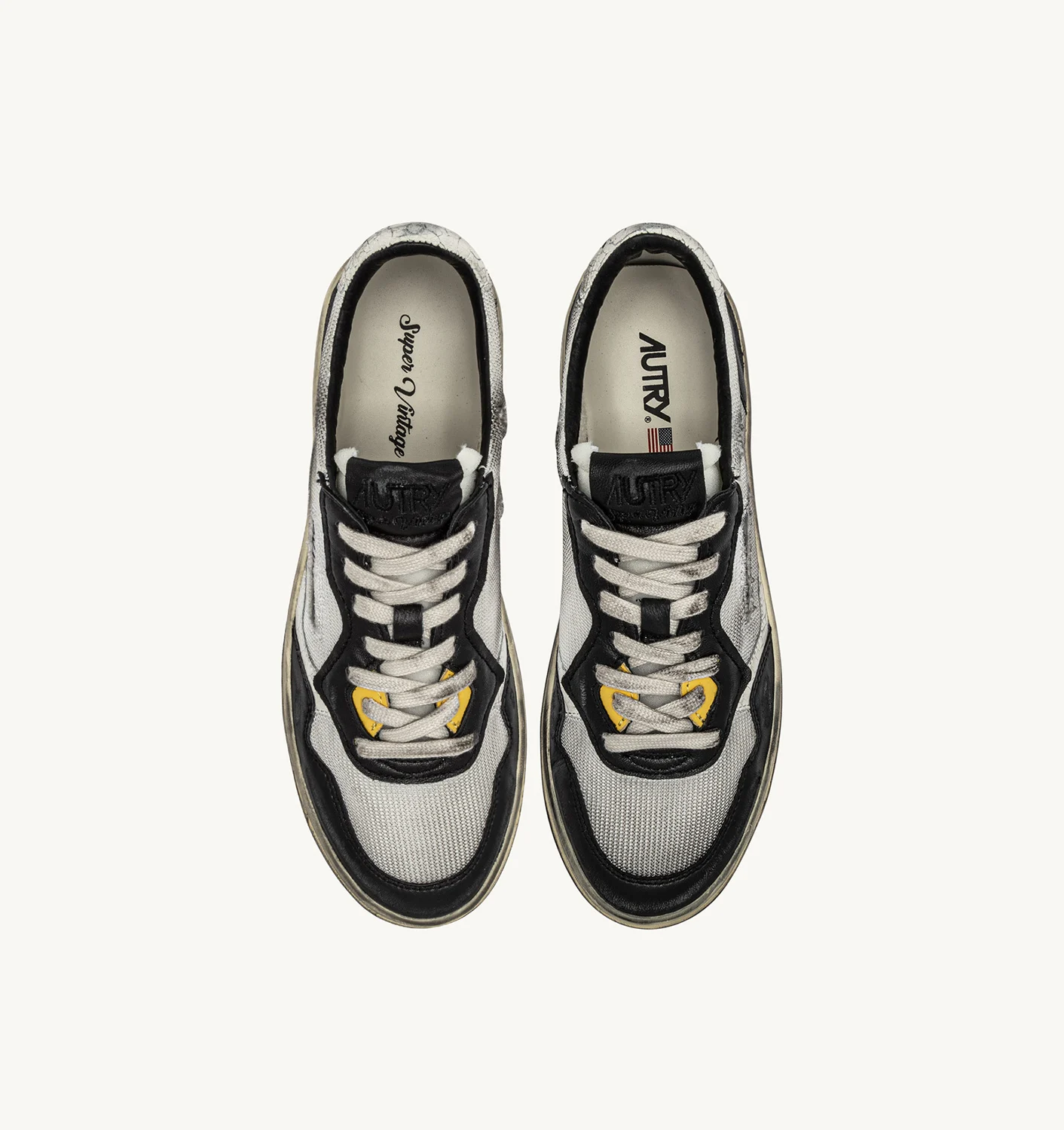 SNEAKERS MEDALIST JOS SUPER VINTAGE DIN PLASĂ ȘI PIELE ÎNTOARSĂ ALB ȘI NEGRU