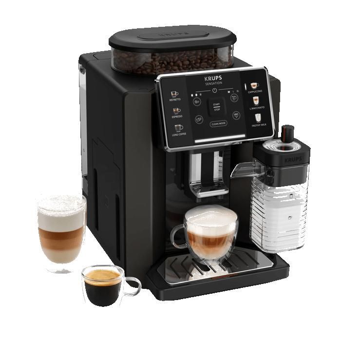 Macchina da caffè automatica KRUPS Sensation Lait M50 ricondizionata, con 3 ricette per il caffè e 3 ricette a base di latte, colore nero, codice EA912910-RA.